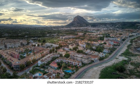 A Breathtaking Aerial Shot Of Xabia, Spain At Sunset