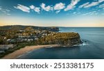 A breathtaking aerial view of Mona Vale Beach in the Northern Beaches of NSW, Sydney, Australia, captured in stunning 4K resolution.