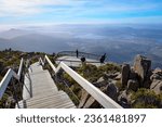 A breathtaking aerial view over Hobart from a lookout on Kunanyi Mount Wellington, Tasmania, Australia.