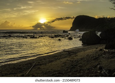 A Breathtaking Beach View On A Golden Sunset Sky Background