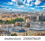 Breathtaking cityscape of Budapest with Széchenyi Chain bridge over Danube river. Location: Budapest city, Hungary, Europe.