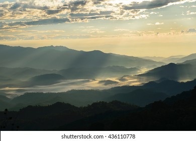 breathtaking morning sunrise on cloud mist mountain in northern of thailand   - Shutterstock ID 436110778