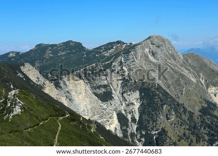 Breathtaking panoramic view of mountain called BECCO DI FILADONNA in the Trentino Region in Northern Italy of Vigolana Mountaina Group