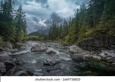 Breathtaking River And Landscape On The Road To Tofino In British Columbia