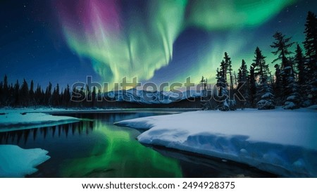 Similar – Image, Stock Photo Northern lights in the night sky over the Baltic Sea, weathered tree in the foreground