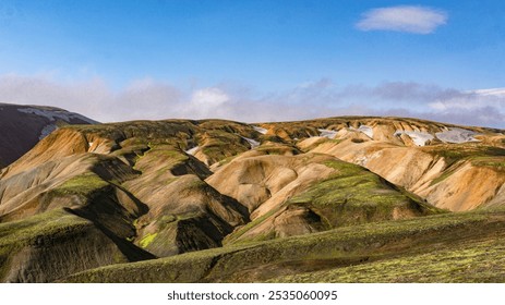 Breathtaking scenic panorama of colorful rhyolite Rainbow mountains on Laugavegur trail leading through remote dramatic colorful volcanic landscape offering spectacular view to nordic nature. Iceland - Powered by Shutterstock