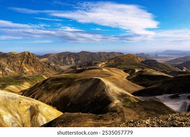 Breathtaking scenic panorama to Laugavegur trail leading through remote dramatic colorful volcanic rhyolite Rainbow mountains offering spectacular view to nordic nature. Iceland. - Powered by Shutterstock