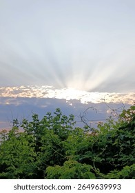 Breathtaking sunrays pierce through clouds, illuminating a vibrant green foreground. Captures hope, serenity, and natural beauty. Perfect for backgrounds, inspirational content, and travel themes.
