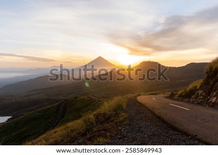 Similar – Image, Stock Photo Misty sunrise over winding road in La Mancha, Spain