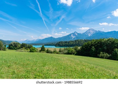 Breathtaking view of the Austrian Alps surrounding Faaker See near Drobollach, Carinthia, Austria