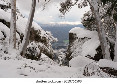 A Breathtaking View From Mount Buffalo In Snow, Victoria, Australia 