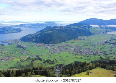 Breathtaking views from the Stanserhorn cable car, on the way up the Stanserhorn Mountain in Switzerland.