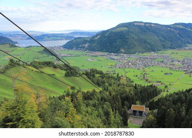 Breathtaking views from the Stanserhorn cable car, on the way up the Stanserhorn Mountain in Switzerland.