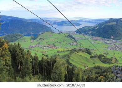 Breathtaking views from the Stanserhorn cable car, on the way up the Stanserhorn Mountain in Switzerland.