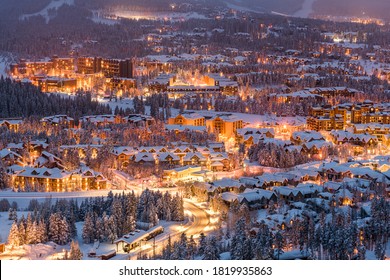 Breckenridge, Colorado, USA Town Skyline In Winter At Dusk.