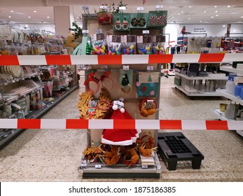 BREDA - DEC 15: Parts Of The Collection Of A Local Mall Is Sealed Off For Sale Due To New COVID Regulations By The Dutch Government To Fight The Pandemic. Only Essential Goods Can Be Sold.