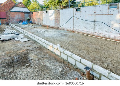 Breeze Blocks And Foundations On A Building Site, Rebuilding And Conversion Of Outbuildings In A UK Period House