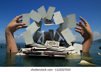 Bregenz Austria-June 16 2018:Open-air Theather Stage At The Constance Lake