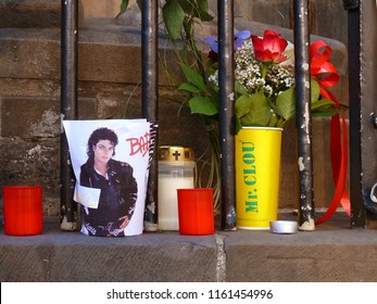 Bremen, Germany - June 27, 2010: Fans Remember Michael Jackson One Year After His Death With A Self Made Memorial With Flowers, Candles And Photo