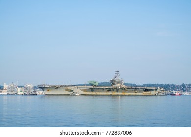 Bremerton, WA USA Dec. 10, 2017: US Navy Aircraft Carrier USS Nimitz (CVN 68) Returns To Naval Base Kitsap For Repairs And Maintenance After A Six Month Deployment To The Middle East