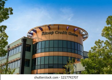 BREMERTON, WASHINGTON STATE, USA - JUNE 2018: Exterior View Of The Kitsap Credit Union Office Building In The Centre Of Bremerton, WA.