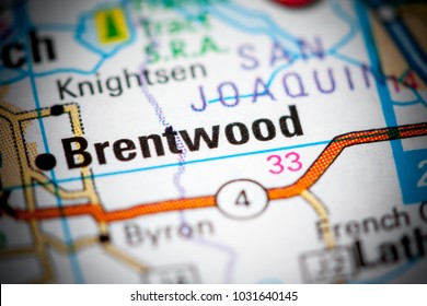 Brentwood. California. USA On A Map.