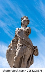 Brescia. Closeup of the marble statue and fountain of Brescia Armata (Brescia Armed) by the Italian sculptor Antonio Calegari (1699-1777). Square Piazza Paolo VI or Piazza del Duomo. Lombardy, Italy.