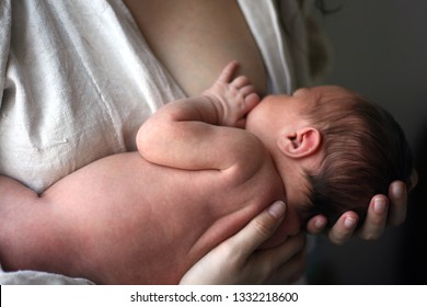 Brest Feeding. Mother With Baby. 7 Days From Birth. Seven Day Old. New Born Baby Photoshoot.