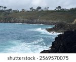 Breton coastline with waves of the Atlantic ocean near Minou, Plouzane