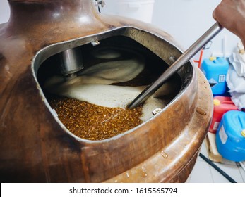 Brew Of Craft Beer At Vat In Brewery.