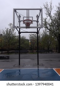 Brewer Park Basketball Court In Crown Heights Close To The Brooklyn Children's Museum On A Rainy Afternoon. Brooklyn New York April 24 2019