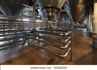 Brewing production - fermentation department, the interior of the brewery, nobody