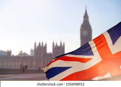 Brexit Concept - Image Of Big Ben And UK Flag