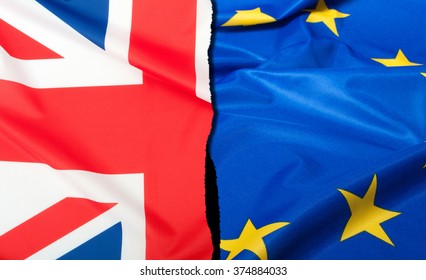 Brexit - Detail of  Separated Silky Flags of European Union and United Kingdom