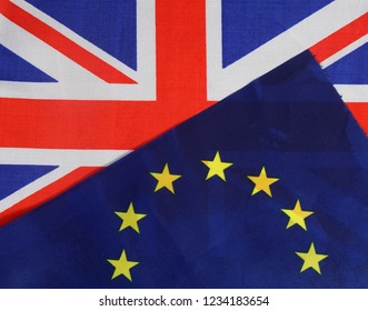 Brexit. Flag of United Kingdom and European Union