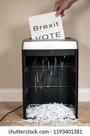 Brexit Paper Vote Being Shredded As A Wasted Vote In An Office Shredder