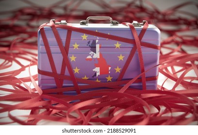 Brexit Red Tape Around A Briefcase With Uk Map Inside Eu Flag