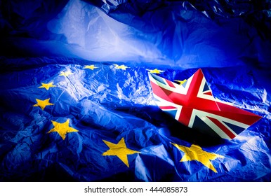 Brexit Referendum UK (United Kingdom Or Great Britain Or England) Withdrawal From EU (European Union),British Vote Leave. The Boat Flag Of UK Symbolic That Represent A Lot Of Concept Design To Brexit.