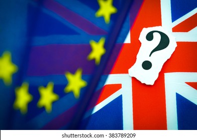 Brexit UK EU Referendum Concept With Flags And Question Mark Symbolising Uncertainty 