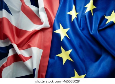 Brexit UK and European flag together 