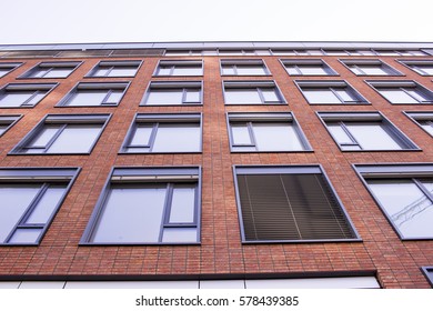 Brick building, view from the bottom