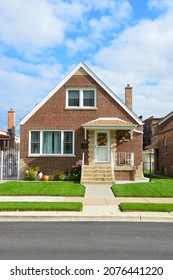 Brick Bungalow Home In Midwest USA Suburban Residential Neighborhood 