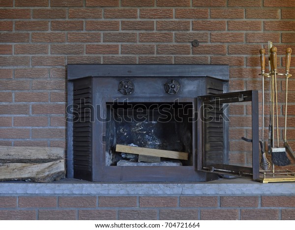 Brick Fireplace No Fire Door Open Stock Photo Edit Now 704721664