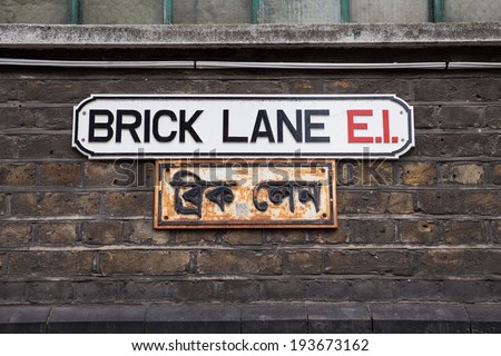 Brick Lane road sign in Whitechapel, Tower Hamlets, London, England, UK, which is commonly known as Banglatown and is the heart of the city's Bangladeshi-Sylheti community Stock photo © 