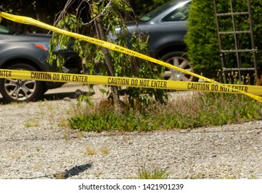 Brick , New Jersey /USA 06/11/19 Police Lines Do Not Cross Caution Tape Covering Crime Scenes