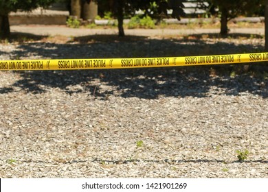 Brick , New Jersey /USA 06/11/19 Police Lines Do Not Cross Caution Tape Covering Crime Scenes