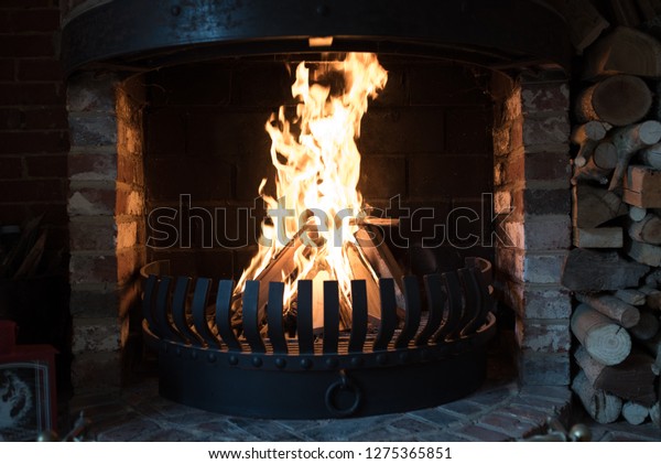 Brick Open Fire Metal Grate Log Stock Photo Edit Now 1275365851