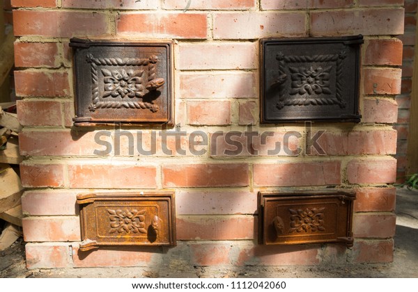 Brick Oven Cast Iron Doors Close Stock Photo Edit Now 1112042060