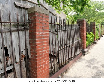 Brick Rod Iron Fence Wall Gate Sidewalk Hoboken New Jersey