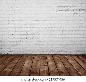 brick room and wooden floor